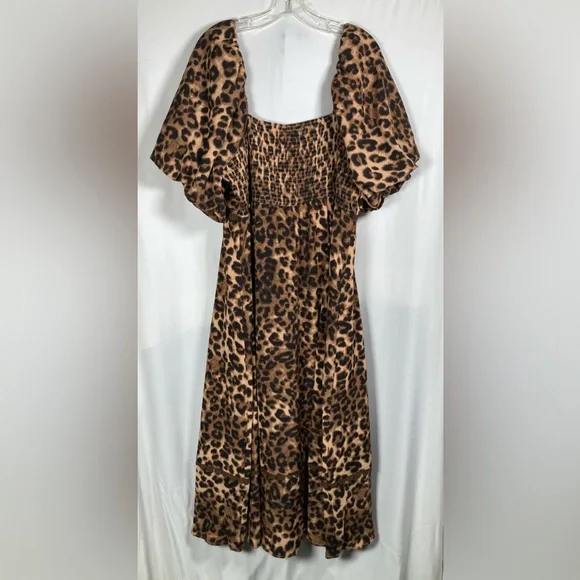 🎄NWT Entro Cheetah Print Square Neck Midi Dress with Ric-Rac Trim Sz 2X - Picture 10 of 11